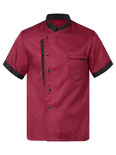 Doomiva Unisex Kochjacke Kurzarm Kochmantel Kurz Uniform Küche Arbeitsjacke Herren Berufsbekleidung Sommer Kochbekleidung Rot L von Doomiva