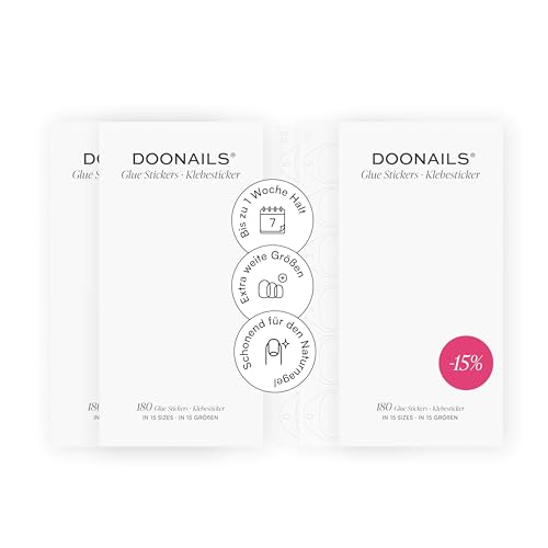 Doonails – Glue Sticker Nagel Klebepads – Spar-Pack - 3x 180 Stück Klebesticker in 15 Größen – Doppelseitiger Nagelkleber für Kunstnägel, Press On Nails & Tips – Selbstklebende Nagel Aufkleber Doonails – Glue Sticker Nagel Klebepads – Spar-Pack - 3x 180 Stück Klebesticker in 15 Größen – Doppelseitiger Nagelkleber für Kunstnägel, Press On Nails & Tips – Selbstklebende Nagel Aufkleber von Doonails