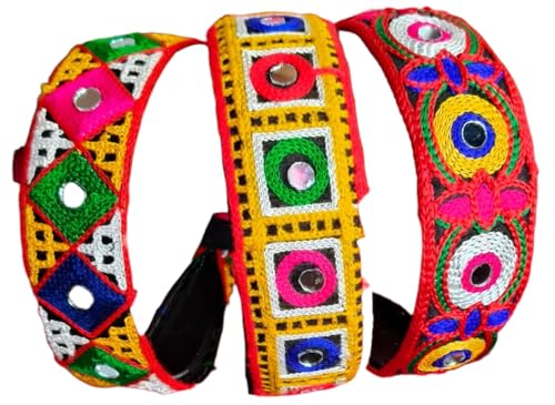 Navratri Fancy Haarband Häkeln Haarschmuck Kutchi Spitze Abla Arbeit für Mädchen (Mehrfarbig, 4cm Breit, 1PC) von Doorbag