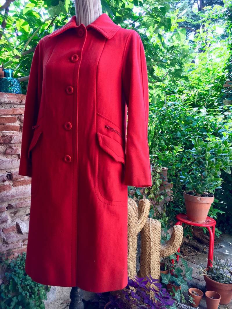 Gerader Vintage-Mantel Aus Roter Wolle T40 von DoowopVintageStudio