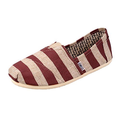 Dooxi Unisex-Erwachsene Freizeit Streifen Loafers Comfort Espadrilles Mode Slip on Flach Freizeitschuhe Rot 43(26.5cm) von Dooxi