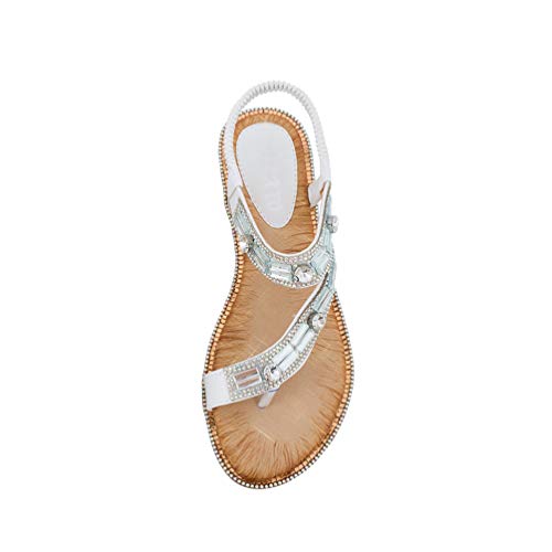 Dooxii Böhmische Damenschuhe Mode Sandalen Clip Toe Strass Hausschuhe Flache (Weiß, Größe 39) von Dooxii