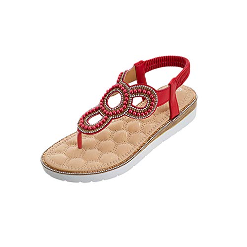 Dooxii Damen Runder Kopf Sansalen Zehentrenner Elegant Sommerhausschuhe Flache Flip Flops (Rot#2, Größe 40) von Dooxii