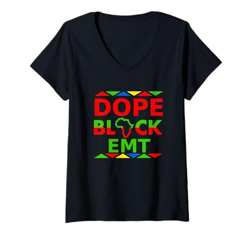 Damen Dope Black EMT Proud Ersthelfer African American Pride T-Shirt mit V-Ausschnitt Damen Dope Black EMT Proud Ersthelfer African American Pride T-Shirt mit V-Ausschnitt von Dope Black EMTs Merch