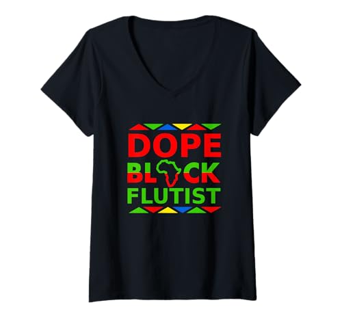 Damen Dope Black Flutist African American Flötenspieler Flötist Flötist T-Shirt mit V-Ausschnitt Damen Dope Black Flutist African American Flötenspieler Flötist Flötist T-Shirt mit V-Ausschnitt von Dope Black Flutists Musicians