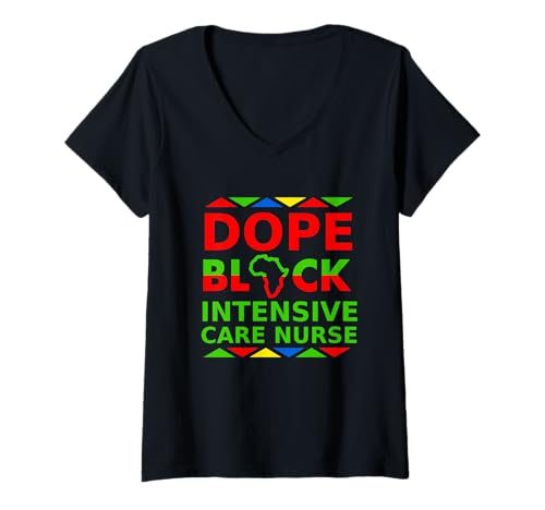 Damen Dope Black Intensivkrankenschwester Proud Black Nurse Pride Job T-Shirt mit V-Ausschnitt Damen Dope Black Intensivkrankenschwester Proud Black Nurse Pride Job T-Shirt mit V-Ausschnitt von Dope Black Intensive Care Nurses Merch