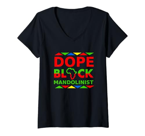 Damen Dope Black Mandolinist African American Mandoline Player Geschenk T-Shirt mit V-Ausschnitt Damen Dope Black Mandolinist African American Mandoline Player Geschenk T-Shirt mit V-Ausschnitt von Dope Black Mandolinists Musicians