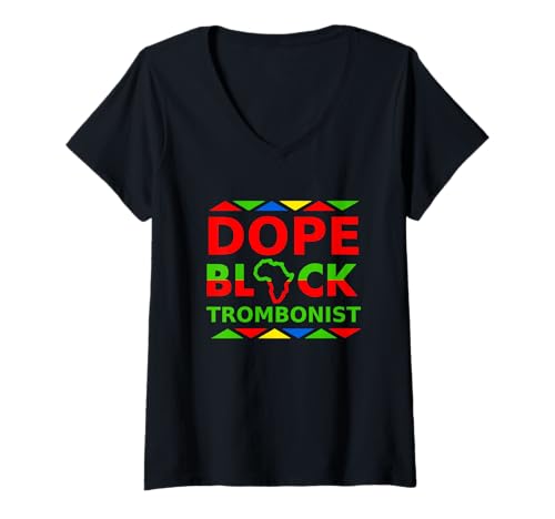 Damen Dope Black Posaunist Afroamerikanischer Posaunenspieler Musik T-Shirt mit V-Ausschnitt Damen Dope Black Posaunist Afroamerikanischer Posaunenspieler Musik T-Shirt mit V-Ausschnitt von Dope Black Trombonists Musicians