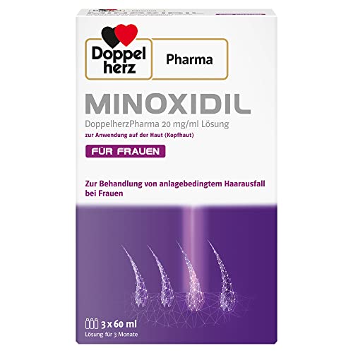 Minoxidil DoppelherzPharma 20mg/ml (2%) Lösung zur Anwendung auf der Haut (Kopfhaut) – Arzneimittel zur Behandlung von anlagebedingtem Haarausfall bei Frauen (3x 60ml) von Doppelherz