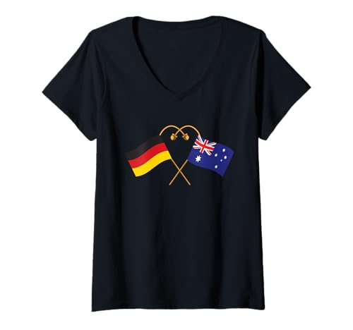 Damen Australische Flagge Deutsche Flagge Deutschland Australien T-Shirt mit V-Ausschnitt Damen Australische Flagge Deutsche Flagge Deutschland Australien T-Shirt mit V-Ausschnitt von Doppelte Staatsbürgerschaft Deutsch Australisch