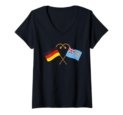 Damen Fidschianische Flagge Deutsche Flagge Deutschland Fidschi T-Shirt mit V-Ausschnitt von Doppelte Staatsbürgerschaft Deutsch Fidschianisch