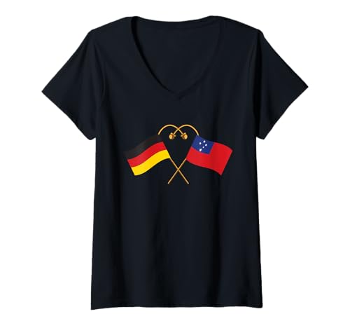 Damen Samoanische Flagge Deutsche Flagge Deutschland Samoa T-Shirt mit V-Ausschnitt von Doppelte Staatsbürgerschaft Deutsch Samoanisch