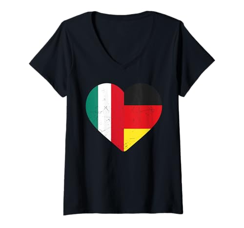 Damen Deutsche Flagge Italienische Flagge Deutschland Italien T-Shirt mit V-Ausschnitt Damen Deutsche Flagge Italienische Flagge Deutschland Italien T-Shirt mit V-Ausschnitt von Doppelte Staatsbürgerschaft Italienisch Deutsch