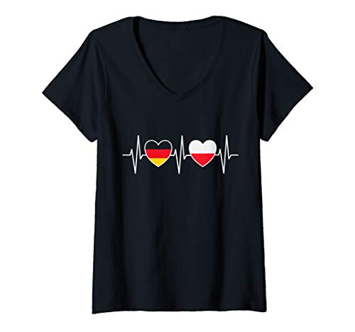 Damen Deutschland und Polen deutsch polnisch Flaggen Fahnen T-Shirt mit V-Ausschnitt von Doppelte Staatsbürgerschaft Kleidung und Geschenke