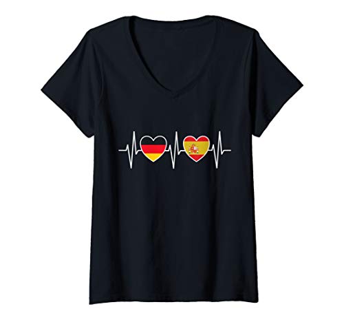 Damen Deutschland und Spanien Deutsch Spanisch Spain Fahne Flaggen T-Shirt mit V-Ausschnitt von Doppelte Staatsbürgerschaft Kleidung und Geschenke