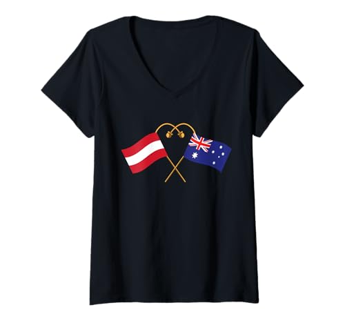 Damen Australische Flagge Österreichische Flagge Australien T-Shirt mit V-Ausschnitt Damen Australische Flagge Österreichische Flagge Australien T-Shirt mit V-Ausschnitt von Doppelte Staatsbürgerschaft Österreich Australien