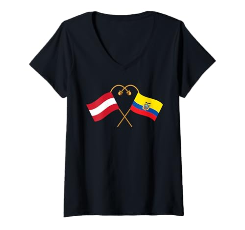 Damen Österreich Flagge Ecuadorianische Flagge Österreich Ecuador T-Shirt mit V-Ausschnitt von Doppelte Staatsbürgerschaft Österreich Ecuador