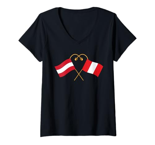 Damen Österreich Flagge Peruanische Flagge Österreich Peru T-Shirt mit V-Ausschnitt von Doppelte Staatsbürgerschaft Österreich Peru