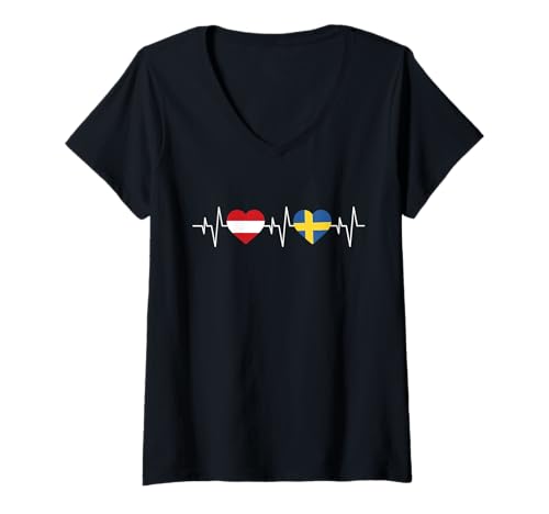 Damen Österreich Flagge Schweden Flagge Österreich Schweden T-Shirt mit V-Ausschnitt von Doppelte Staatsbürgerschaft Österreich Schweden