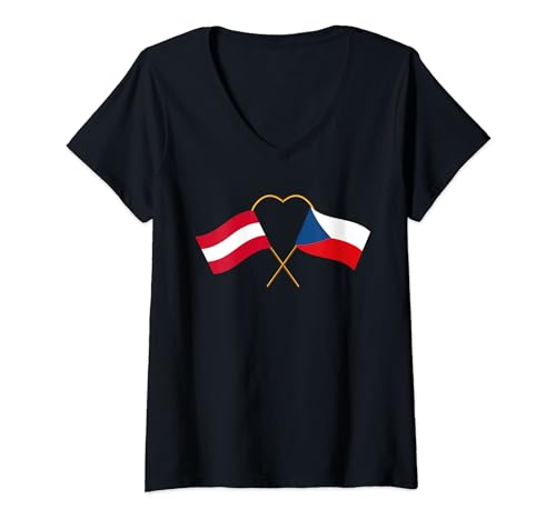 Damen Österreich Flagge Tschechien Flagge Österreich Tschechien T-Shirt mit V-Ausschnitt von Doppelte Staatsbürgerschaft Österreich Tschechien