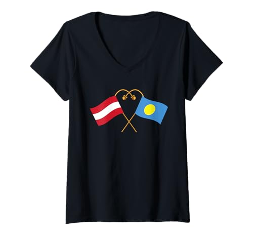 Damen Palauische Flagge Österreichische Flagge Österreich Palau T-Shirt mit V-Ausschnitt von Doppelte Staatsbürgerschaft Österreichisch Palauis