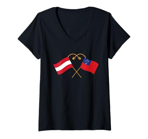 Damen Samoanische Flagge Österreichische Flagge Österreich Samoa T-Shirt mit V-Ausschnitt Damen Samoanische Flagge Österreichische Flagge Österreich Samoa T-Shirt mit V-Ausschnitt von Doppelte Staatsbürgerschaft Österreichisch Samoani