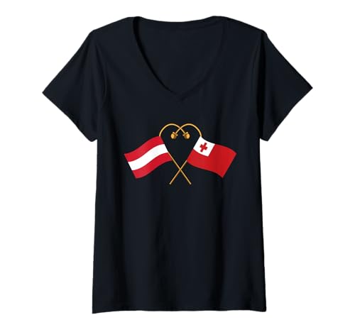 Damen Tongaische Flagge Österreichische Flagge Österreich Tonga T-Shirt mit V-Ausschnitt Damen Tongaische Flagge Österreichische Flagge Österreich Tonga T-Shirt mit V-Ausschnitt von Doppelte Staatsbürgerschaft Österreichisch Tongais