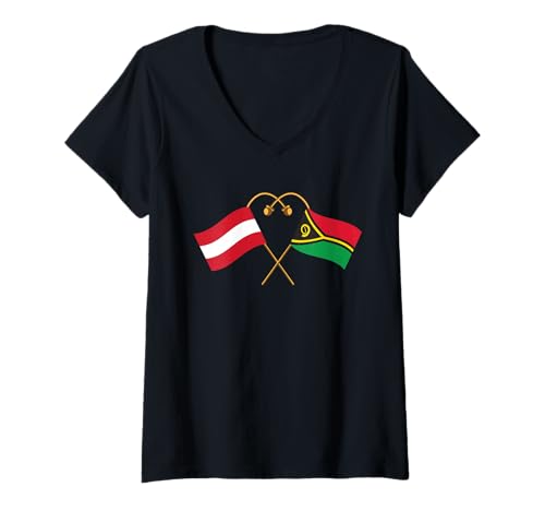Damen Vanuatuische Flagge Österreichische Flagge Österreich Vanuat T-Shirt mit V-Ausschnitt von Doppelte Staatsbürgerschaft Österreichisch Vanuatu