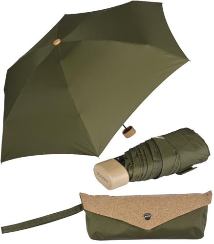 Doppler Nature Mini Cork Regenschirm mit Tasche - extem leicht und klein - deep olive von Doppler