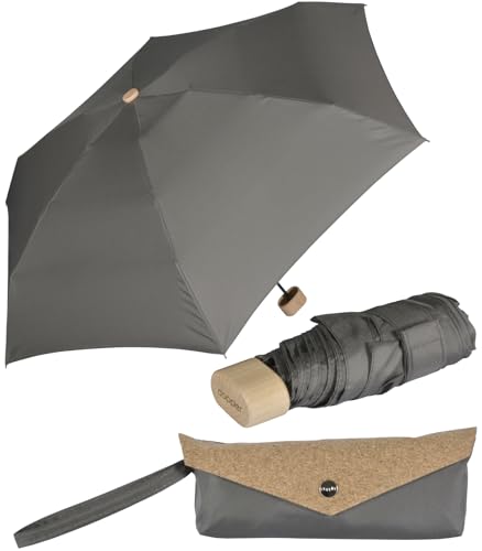 Doppler Nature Mini Cork Regenschirm mit Tasche - extem leicht und klein - slate grey von Doppler