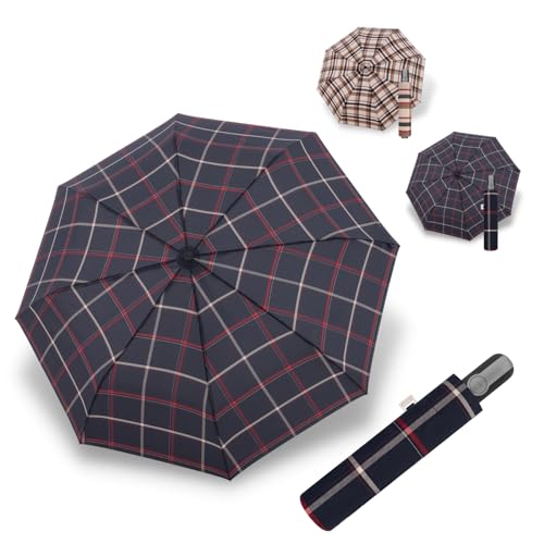 Doppler Protect Duo Regenschirm in Karo blue I Stabiler Taschenschirm I Auf- / Zu-Automatik I Leicht zu Öffnen & zu Schließen I Carbonsteel-Technik I Robust & sicher bei Regen & Wind von Doppler