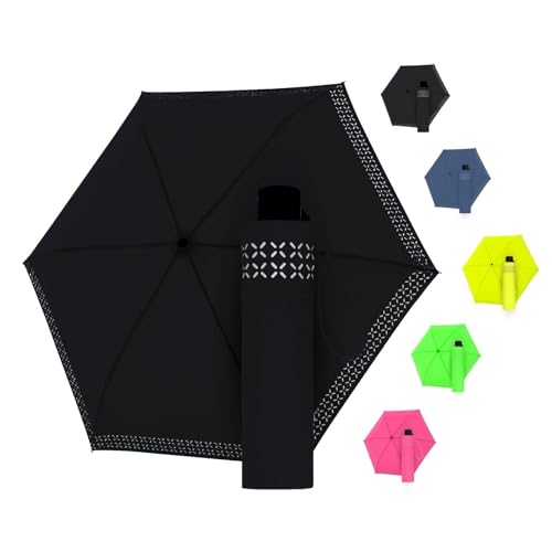 Doppler Regenschirm Safety Reflect in black I Regenschirm mit reflektierendem Rand & Handöffner I Mini Schirm mit passender Schirmtasche I Leichter Taschenschirm für Unterwegs von Doppler