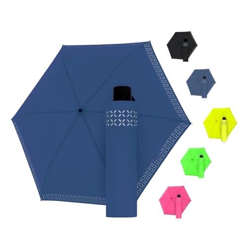 Doppler Regenschirm Safety Reflect in navy I Regenschirm mit reflektierendem Rand & Handöffner I Mini Schirm mit passender Schirmtasche I Leichter Taschenschirm für Unterwegs von Doppler