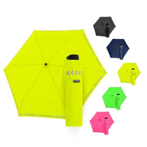 Doppler Regenschirm Safety Reflect in neon yellow I Regenschirm mit reflektierendem Rand & Handöffner I Mini Schirm mit passender Schirmtasche I Kinderschirm reflektierend von Doppler