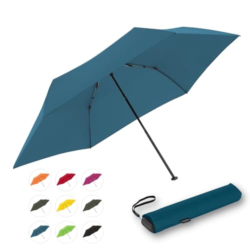 Doppler Taschenschirm Zero,99 Flat I Ultra leichter Regenschirm in Crystal Blue I Kleiner Schirm I Mini Regenschirm I Leicht zu Öffnen I Flach & kompakt I Taschenregenschirm windproof von Doppler
