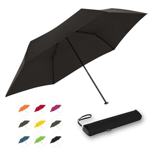 Doppler Taschenschirm Zero,99 Flat I Ultra leichter Regenschirm in Simply Black I Kleiner Schirm I Mini Regenschirm I Leicht zu Öffnen I Flach & kompakt I Taschenregenschirm windproof von Doppler