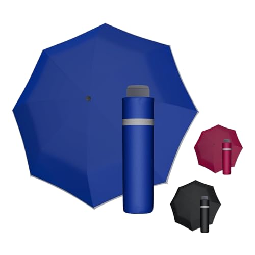 doppler Regenschirm Mini Light Up Reflex in blau I Regenschirm mit reflektierendem Rand I Handöffner Taschenregenschirm I Mini Schirm mit Schirmtasche I Leichter Taschenschirm für unterwegs von Doppler