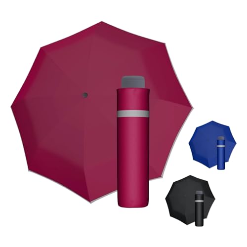 doppler Regenschirm Mini Light Up Reflex in pink I Regenschirm mit reflektierendem Rand I Handöffner Taschenregenschirm I Mini Schirm mit Schirmtasche I Leichter Taschenschirm für unterwegs von Doppler