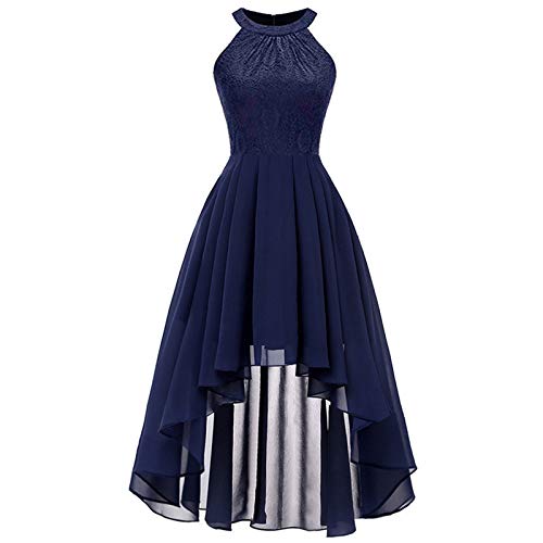 Achimlt Damen Spitzenkleid Brautjungfer Elegant Party Knielang Cocktailkleid Chiffon Ärmellos Damen Rockabilly Kleid Knielang Vintage Retro Kleider Faltenrock (Marine-1, M) von DorDerHEI