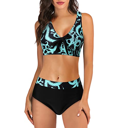 Damen Zweiteiliger Bikini Set,Bademode Push Up Pads Badeanzug Crossover Schwarz Oberteil Rückenfreie Bikini Triangel Strandmode Sportlich Bademode für Frauen Schwimmanzug Swimwear (Blau, XXL) von DorDerHEI