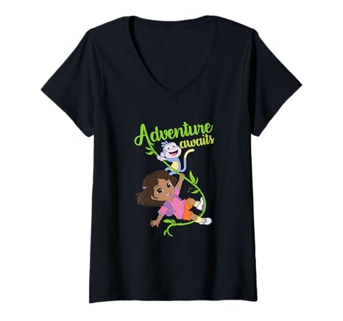 Damen Dora The Explorer Dora and Boots Adventure Awaits T-Shirt mit V-Ausschnitt von Dora the Explorer