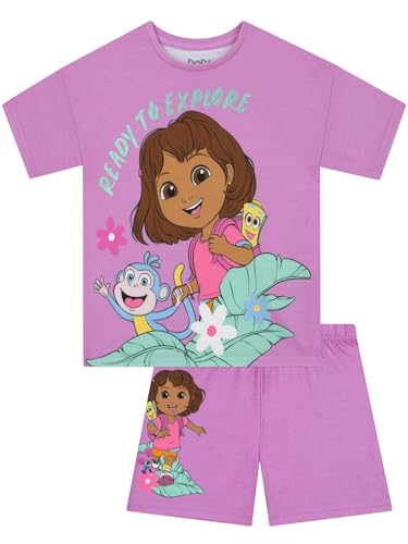 Dora The Explorer Schlafanzüge Für Mädchen, Pyjama Kurz Schlafanzug Kinder, Schlafanzug Mädchen Pyjama Sommer, Lila 116 von Dora the Explorer
