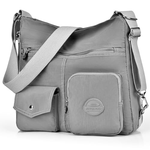 Dora & Liz Multipurpose Hobo Purse for Women with Antitheft RFID, Waterproof Nylon Crossbody Bag Shoulder Handbag, Convertible Backpack (Grey) von Dora & Liz