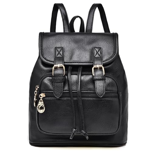 Frauen Mini Rucksack börse Mode Retro PU Leder Rucksack Leicht Casual Reise Schultertasche, Schwarz (schwarz), Small von Dora & Liz