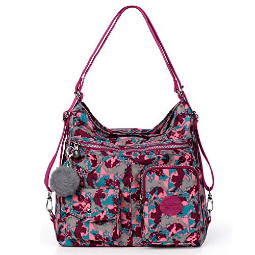 Mehrzweck-Hobo-Tasche für Damen mit Anti-Diebstahl-RFID, wasserdichte Nylon-Umhängetasche, Umhängetasche, zu Rucksack umwandelbar, Helles Rosa, Large von Dora & Liz