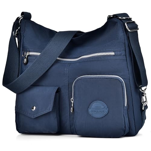 Mehrzweck Hobo börse für Frauen mit Anti-Diebstahl-RFID, wasserdichte Nylon Crossbody Tasche Schultertasche Handtasche wandelbarer Rucksack, Blau (blau), Large von Dora & Liz