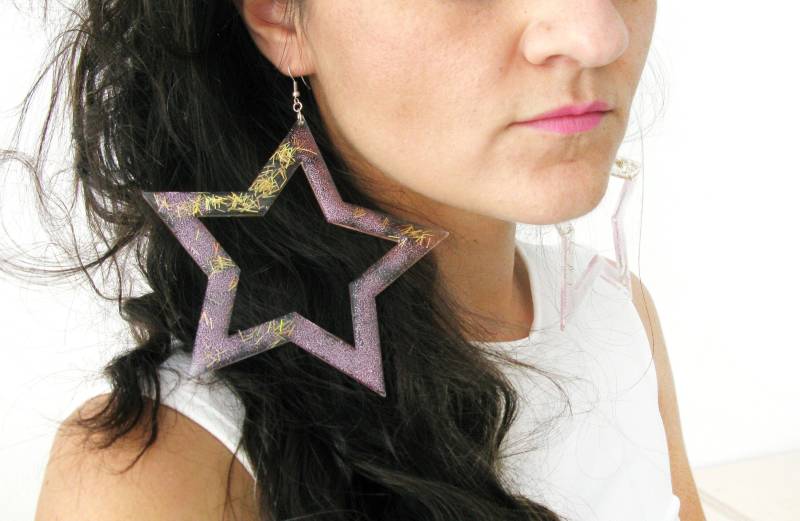 Glitzer Stern Hoop Ohrringe Laser Cut Acryl Party Schmuck von DoraKourtesa