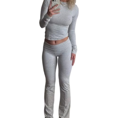 Dorccsi Flare Lounge Set 2 Stück Langarm Yoga Outfits für Frauen Crop Top und Low Rise Flare Leggings Set Casual Yoga Sets Tracksuiten für Frauen m von Dorccsi