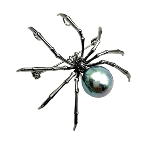 Spinnenbrosches Pin Halloween Spinnenbrohr Pin Victorian Style Mutter des Perlenkörpers und Micro Pave Spider Broschen Pins Silberton, Black Halloween Pins Spider Halskette Spiderman Pin von Dorccsi