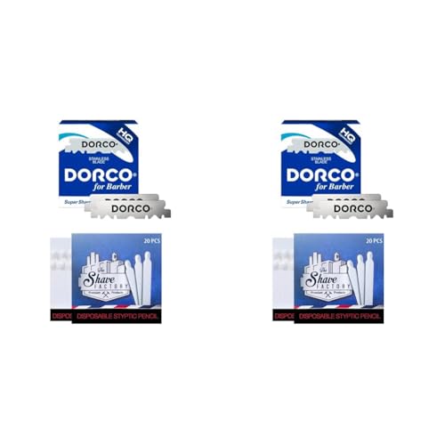 Dorco 100 Stainless Steel Single Edge Razor Blades + 20 hämostatische Streichhölzer Shave Factory (Packung mit 2) von Dorco
